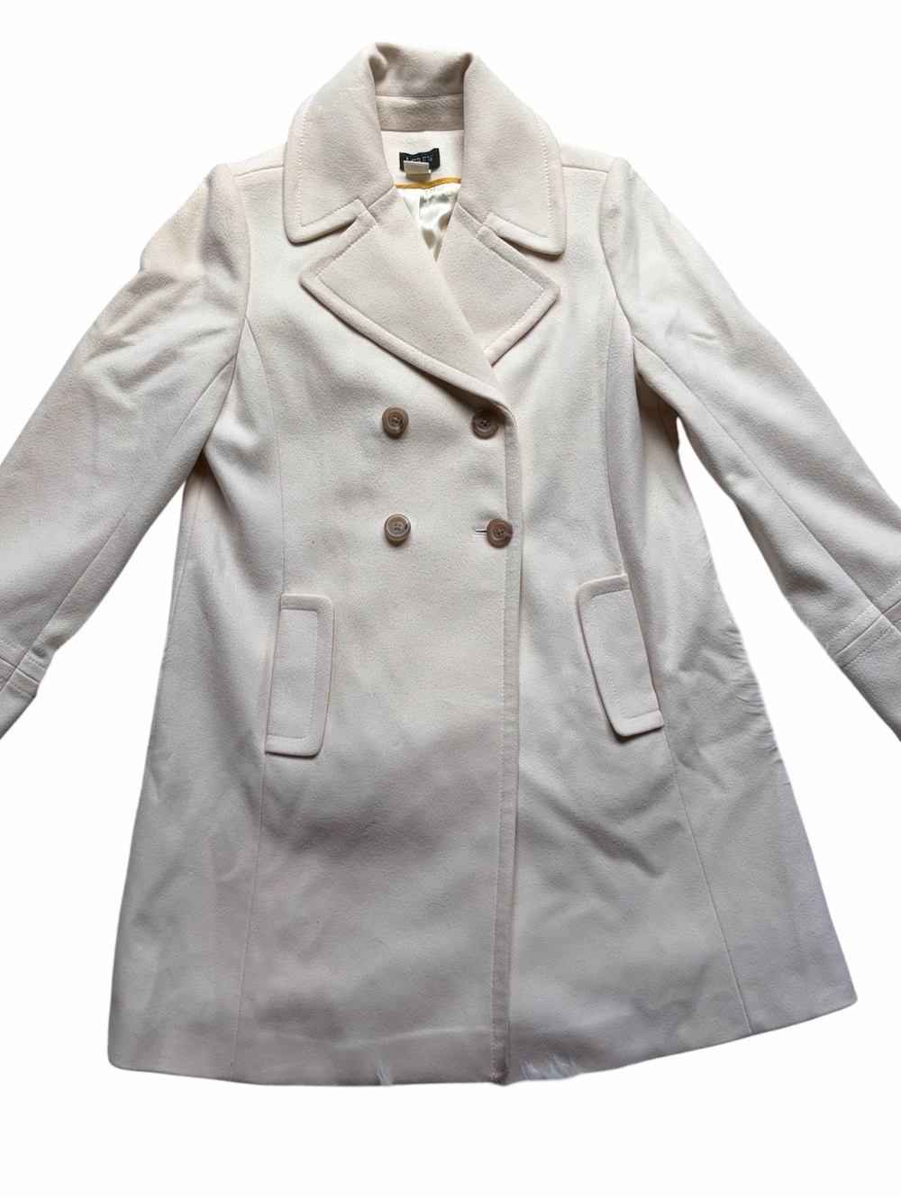 J.Crew Wool Cashmere Blend Double Breasted Peacoat Ivory Size 12 Classic Coat - Picture 2 of 9